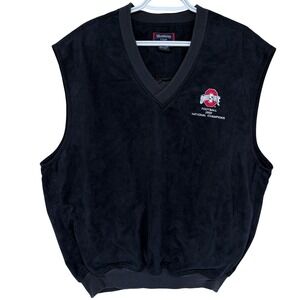 Vintage Ohio State Football 2002 National Champions Suede Vest Mens XL Black OSU